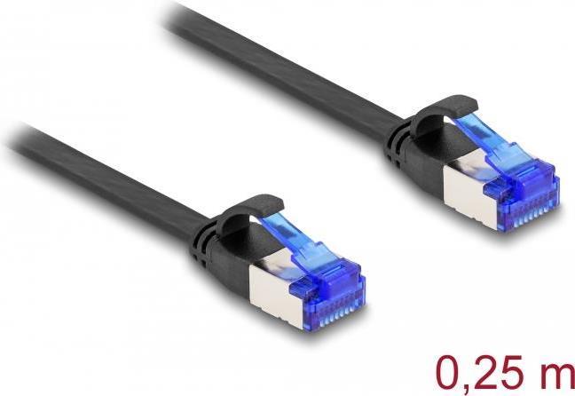 Delock Cavo patch a nastro piatto RJ45 da spina a spina Cat.6A flessibile da 0,25 m nero