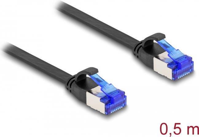Delock Cavo patch a nastro piatto RJ45 da spina a spina Cat.6A flessibile da 0,5 m nero