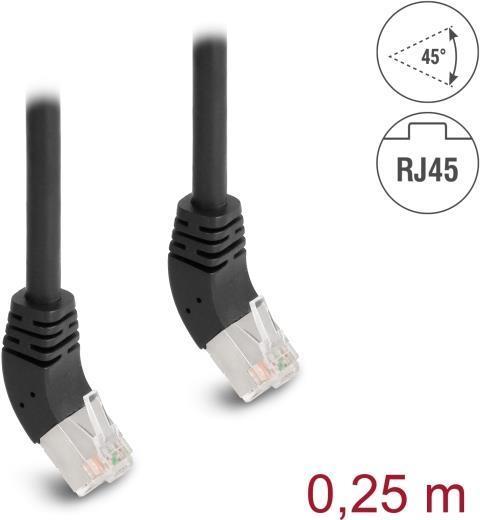 Delock Cavo di rete RJ45 Cat.6A S/FTP angolato a 45Ã‚Â° verso l'alto 0,25 m nero