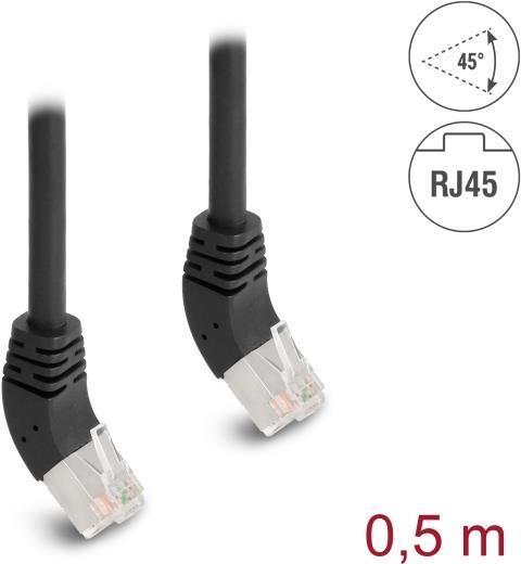 Delock Cavo di rete RJ45 Cat.6A S/FTP angolato a 45Ã‚Â° verso l'alto 0,5 m nero