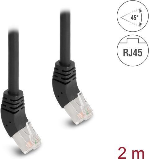 Delock Cavo di rete RJ45 Cat.6A S/FTP angolato a 45Ã‚Â° verso l'alto 2 m nero