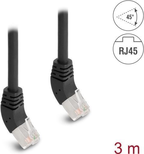 Delock Cavo di rete RJ45 Cat.6A S/FTP angolato a 45Ã‚Â° verso l'alto 3 m nero