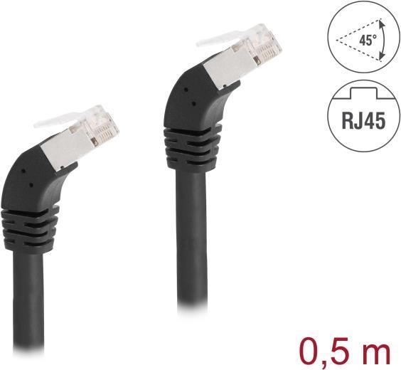 Delock Cavo di rete RJ45 Cat.6A S/FTP 45Ã‚Â° angolato verso il basso 0,5 m nero