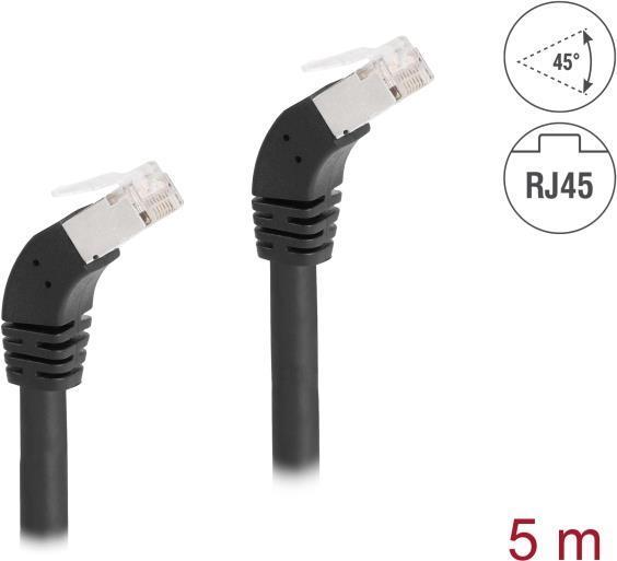 Delock Cavo di rete RJ45 Cat.6A S/FTP angolato a 45Ã‚Â° verso il basso 5 m nero