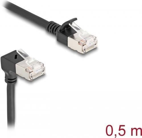 Delock Cavo di rete RJ45 Cat.6A S/FTP Slim angolato a 90Ã‚Â° nella parte superiore / dritto 0,5 m