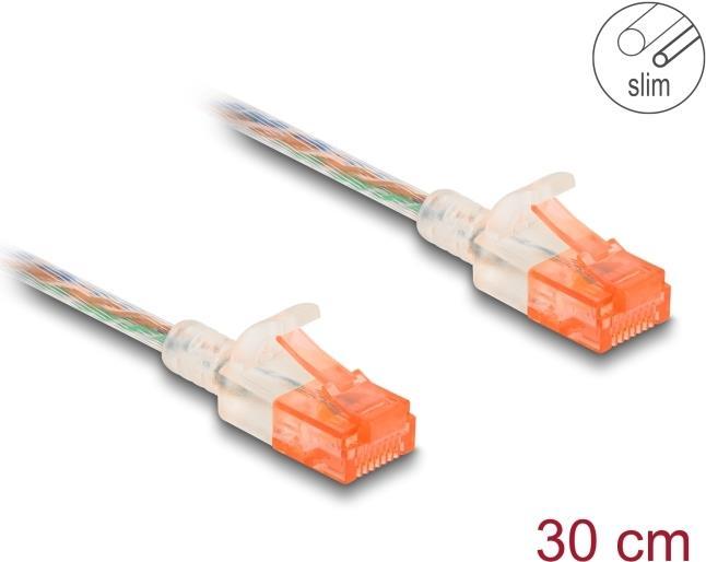 Delock Cavo di rete RJ45 Cat.6A U/UTP Slim 0,3 m trasparente