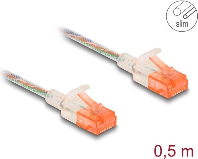 Delock Cavo di rete RJ45 Cat.6A U/UTP Slim 0,5 m trasparente