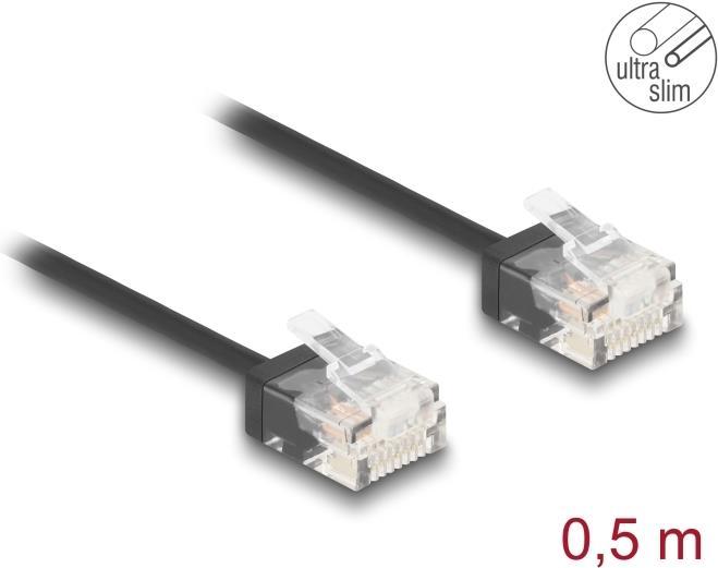 Delock Cavo di rete RJ45 Cat.6 UTP Ultra Slim 0,5 m nero con connettori corti