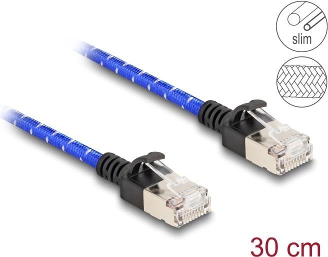 Delock Cavo di rete RJ45 con guaina intrecciata Cat.6A U/FTP Slim 0,3 m blu