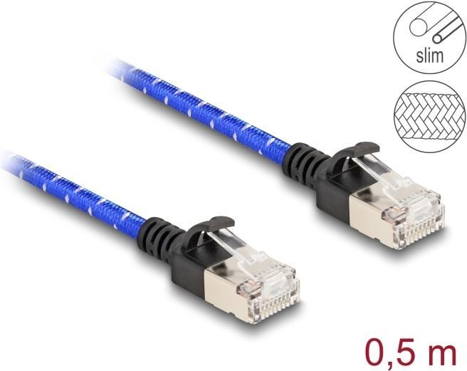 Delock Cavo di rete RJ45 con guaina intrecciata Cat.6A U/FTP Slim 0,5 m blu