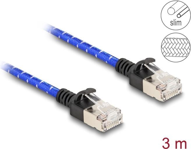 Delock Cavo di rete RJ45 con guaina intrecciata Cat.6A U/FTP Slim 3 m blu