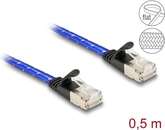 Delock Cavo di rete a nastro piatto RJ45 con guaina intrecciata Cat.6A U/FTP 0,5 m blu