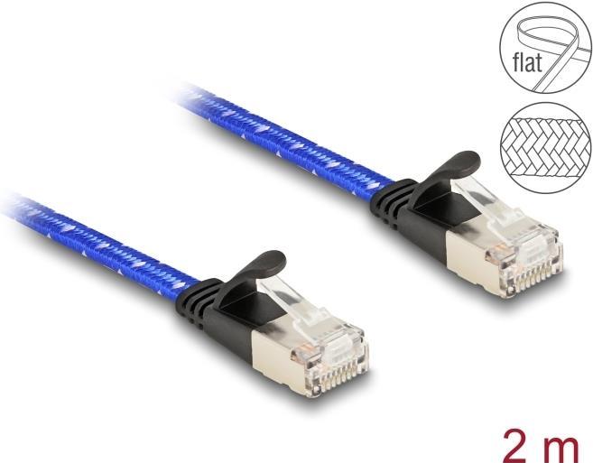 Delock Cavo di rete a nastro piatto RJ45 con guaina intrecciata Cat.6A U/FTP 2 m blu