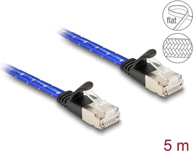 Delock Cavo di rete a nastro piatto RJ45 con guaina intrecciata Cat.6A U/FTP 5 m blu