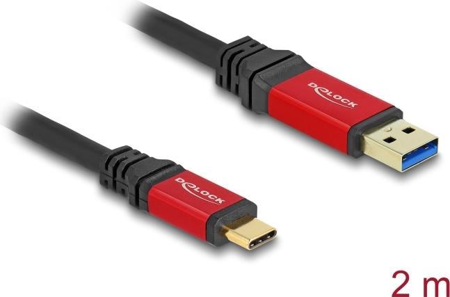 DeLOCK Cavo USB 10 Gbps USB Tipo-A maschio per USB Type-C maschio 2 m metallo rosso (Delock USB 10 Gbps Cable USB Type-A ma)