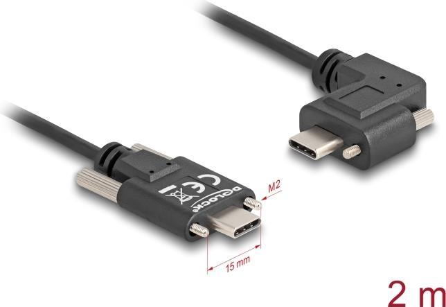 Delock - Cavo USB - USB-C (M) da 24 pin diritto a USB-C (M) da 24 pin angolato sinistra/destra - USB 2.0 - 3 A - 2,0 m - viti a