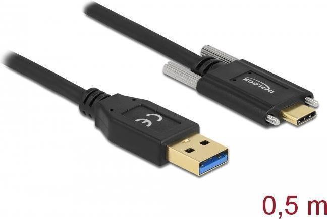 DeLOCK Cavo SuperSpeed USB 10 Gbps [USB 3.2 Gen 2] Tipo-A maschio per USB Type-C maschio con viti sui lati da 0,5 m (Delock - U
