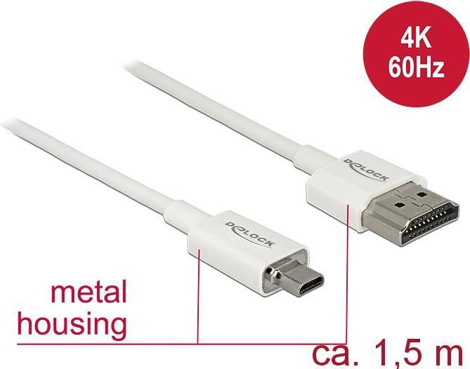 Delock Cavo HDMI ad alta velocit con Ethernet - HDMI-A maschio HDMI Micro-D maschio 3D 4K 15 m Sottile di alta qualit