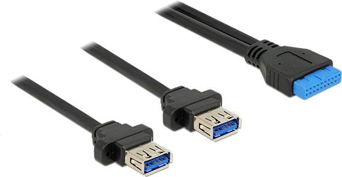 Delock Cavo Presa header USB 3.0 200 mm 19 pin 2 x presa USB 3.0 tipo A per installazione 80 cm (85244)