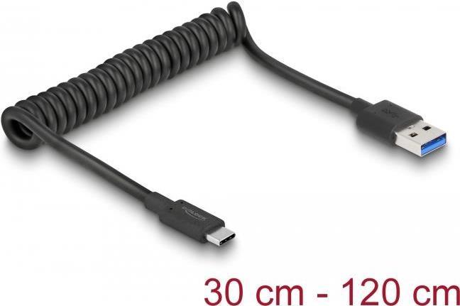 Delock Cavo a spirale USB 3.1 Gen 2 da tipo A maschio a tipo C maschio