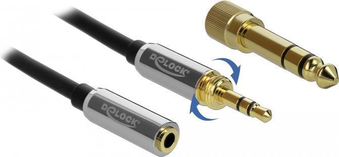 Delock Cavo di prolunga jack da 3,5 mm 3 pin maschio a femmina con adattatore a vite da 6,35 mm 1 m