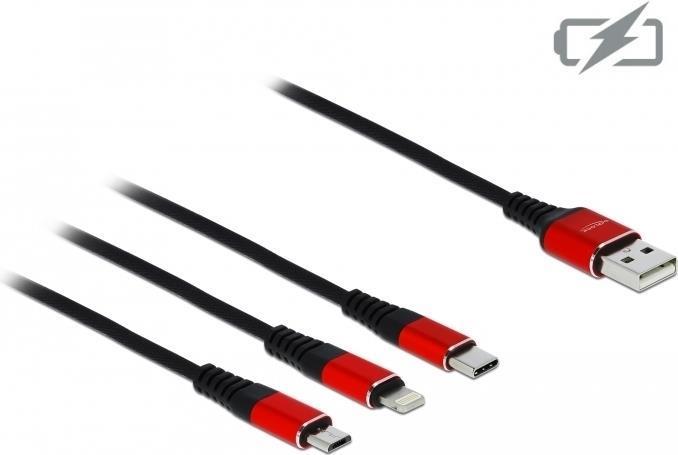 Delock Cavo di ricarica USB 3 in 1 per Lightning / Micro USB / USB Type-C da 30 cm