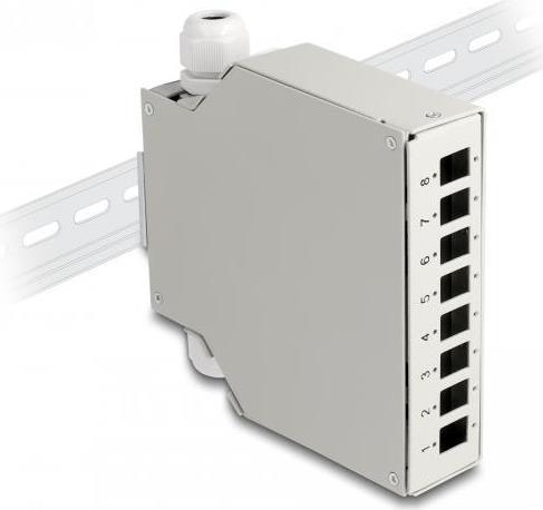 Delock - Scatola di distribuzione in fibra ottica - Montabile su guida DIN - Grigio - 8 porte