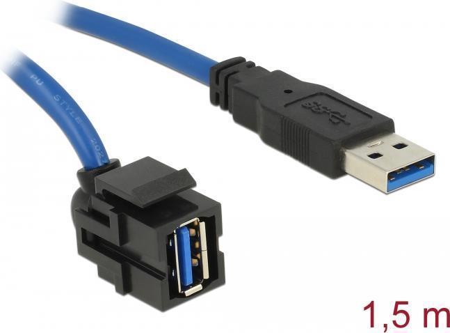 Delock Modulo Keystone USB 5 Gbps Tipo-A femmina 250Ã‚Â° a Tipo-A maschio con cavo da 1,5 m nero