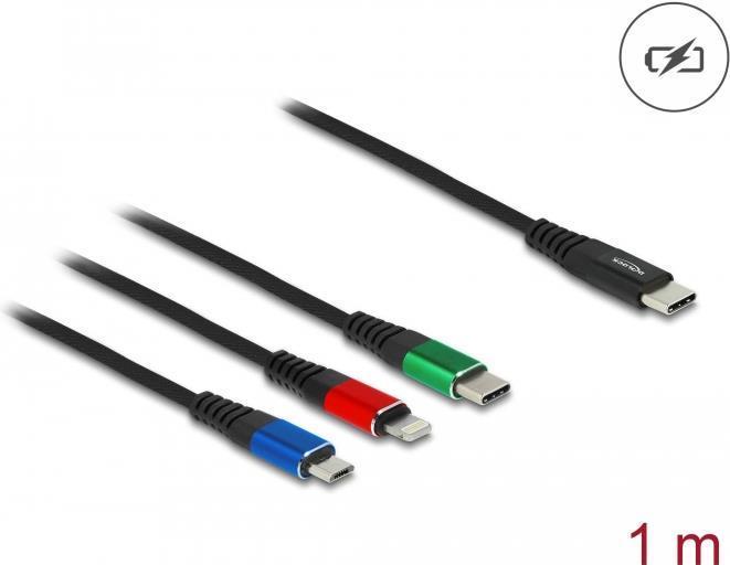 Delock Cavo di ricarica USB 3 in 1 da USB Type-C a Lightning / Micro USB / USB Type-C 1 m