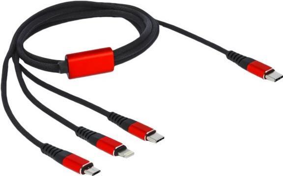 DeLOCK Cavo di ricarica USB 3 in 1 USB Type-C a Lightning / Micro USB / USB Type-C da 1 m nero / rosso (Delock 3 in 1 kun oplad