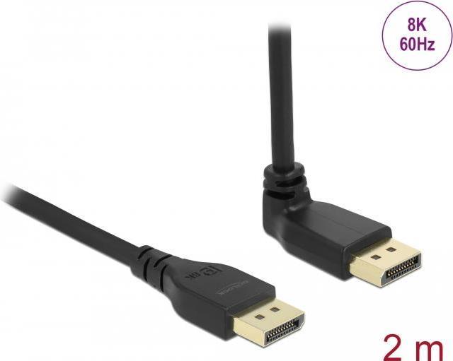 Delock Cavo DisplayPort da maschio diritto a maschio con angolo di 90Ã‚Â° verso l'alto 8K 60 Hz 2 m senza funzione snap-in