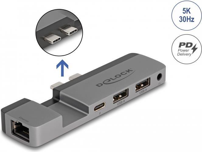 Delock Docking station per MacBook Pro / MacBook Air Thunderbolt 4 con risoluzione 5K / 100W PD / 10 Gbps Hub / LAN / Audio