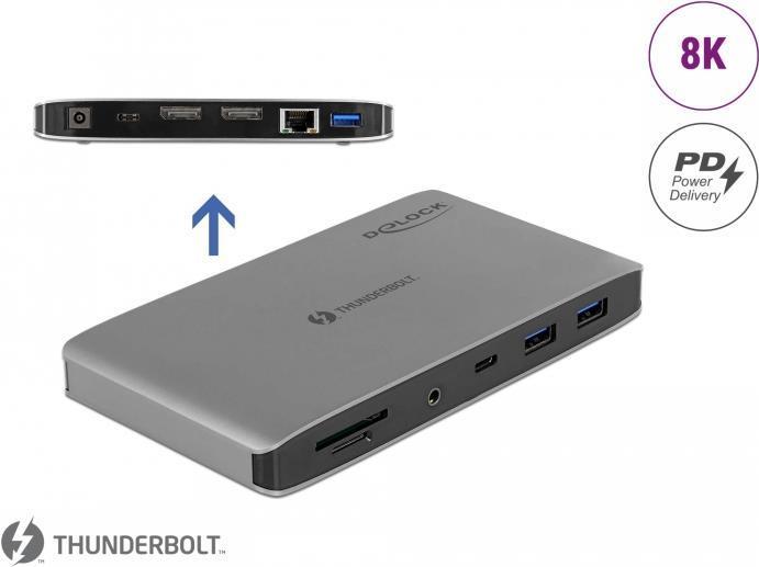 Delock Docking station Thunderbolt 3 8K - Doppia DisplayPort / USB / LAN / SD / Audio / PD 3.0