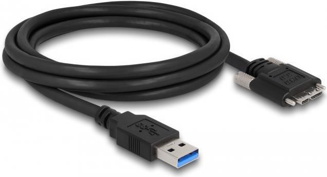 DELOCK - Cavo USB - Tipo A (M) a Micro -USB Tipo B (M) - USB3.0 - 2,0m - Viti per il pollice - Nero (87800)