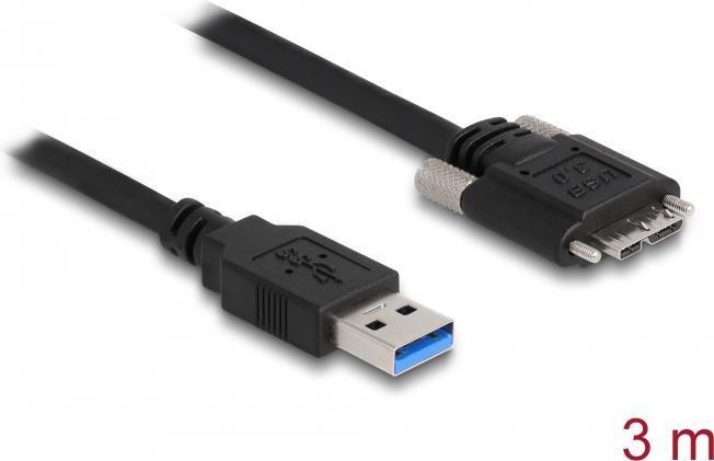 DELOCK - Cavo USB - Tipo USB A (M) a Micro USB Tipo B (M) - USB3.0 - 3,0m - Viti per pollici - Nero (87801)