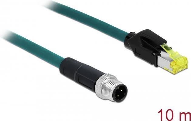 Delock - Cavo di rete - M12 (4 -pin) (M) a RJ -45 (M) - 10,0m - 6,4 mm - SF/UTP - alogeno -este - Blu d'acqua (87843)