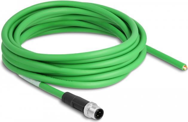 Delock - Cavo patch - 4 pin M12-D (M) a senza spina - 5 m - 65 mm - SF/UTP - verde