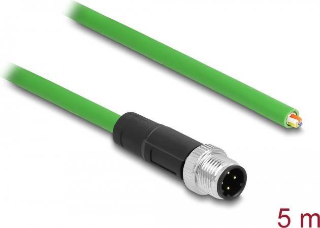 Delock - Cavo patch - 4 pin M12-D (M) a senza spina - 5 m - 65 mm - SF/UTP - senza alogeni - verde