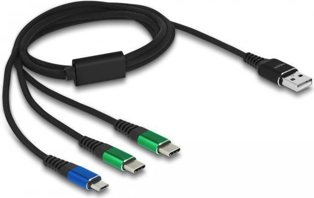 Delock Cavo di ricarica USB 3 in 1 Tipo-A a Micro USB / 2 x USB Tipo-C 1 m