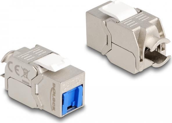 Delock Jack RJ45 del modulo Keystone a LSA Cat.6A senza attrezzi con cappuccio di protezione dalla polvere blu