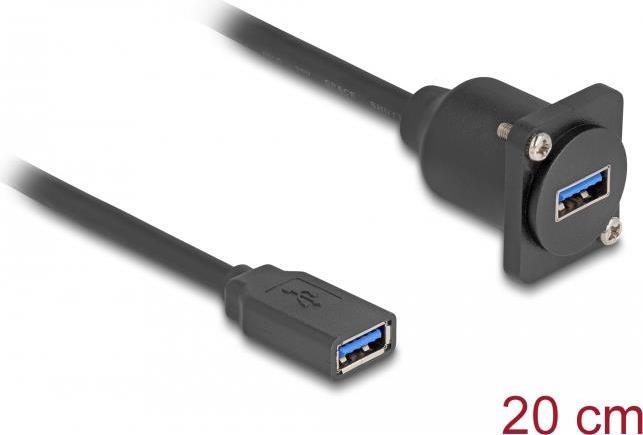 Delock Cavo USB 5 Gbps D-Type da Tipo A femmina a Tipo A femmina nero da 20 cm