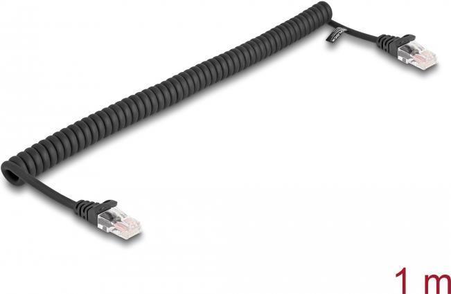 Delock Cavo a spirale RJ45 da collegare Cat.5e 1 m nero