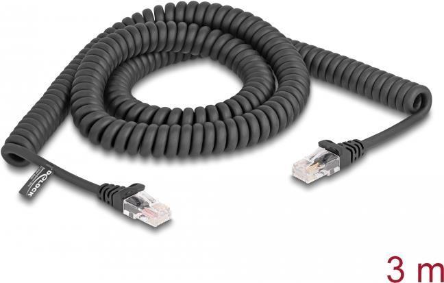 Delock Cavo a spirale RJ45 da collegare Cat.5e 3 m nero