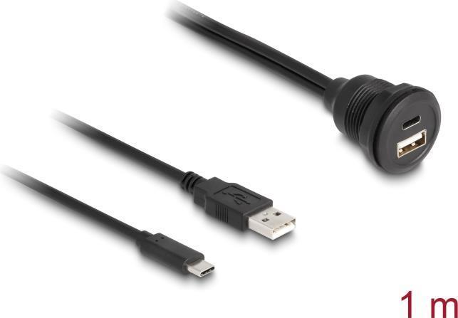 Delock Cavo USB 2.0 USB tipo A maschio e USB tipo C maschio a USB tipo A femmina e USB tipo C femmina per installazione 1 m