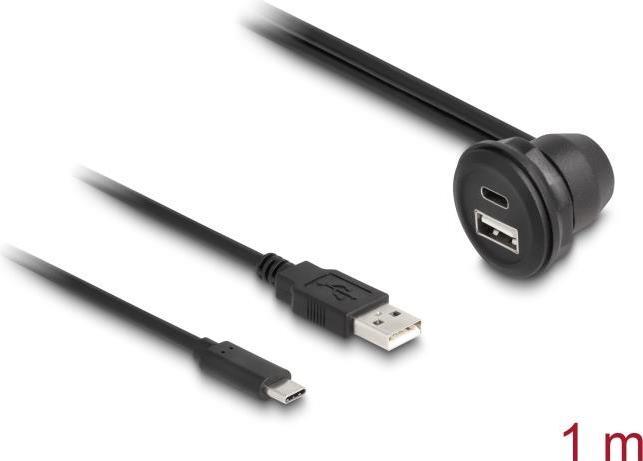 Delock Cavo USB 2.0 USB tipo A maschio e USB tipo C maschio a USB tipo A femmina angolato a 90 e USB tipo C femmina 90