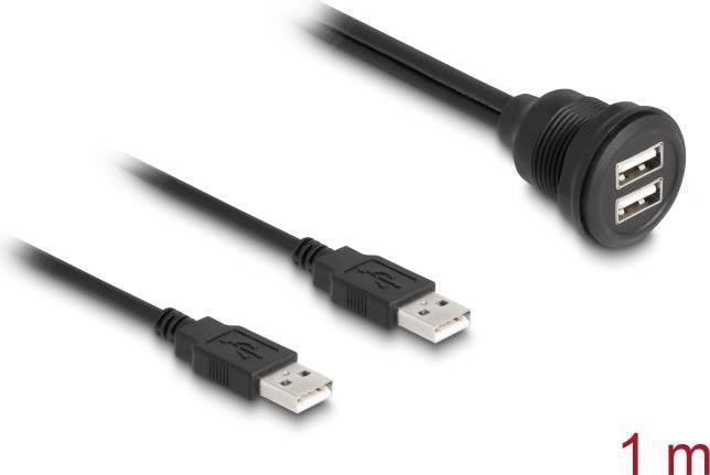 Delock Cavo USB 2.0 da 2 x USB Tipo A maschio a 2 x USB Tipo A femmina per installazione 1 m nero