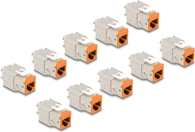 Delock Modulo Keystone presa RJ45 su LSA Cat.6A arancione senza attrezzi set da 10 pezzi