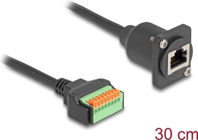 Delock Cavo tipo D da presa RJ45 a morsettiera Cat.5e nero 30 cm
