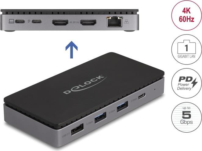 Delock Docking Station USB Tipo-C 4K - Doppio HDMI MST / USB / Gibabit LAN / PD 3.0 85 W