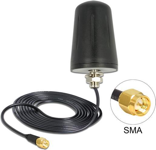 Delock Antenna WLAN 802.11 b/g/n spina SMA 3 dBi omnidirezionale con cavo di collegamento (RG-174 3 m) montaggio su tetto ester